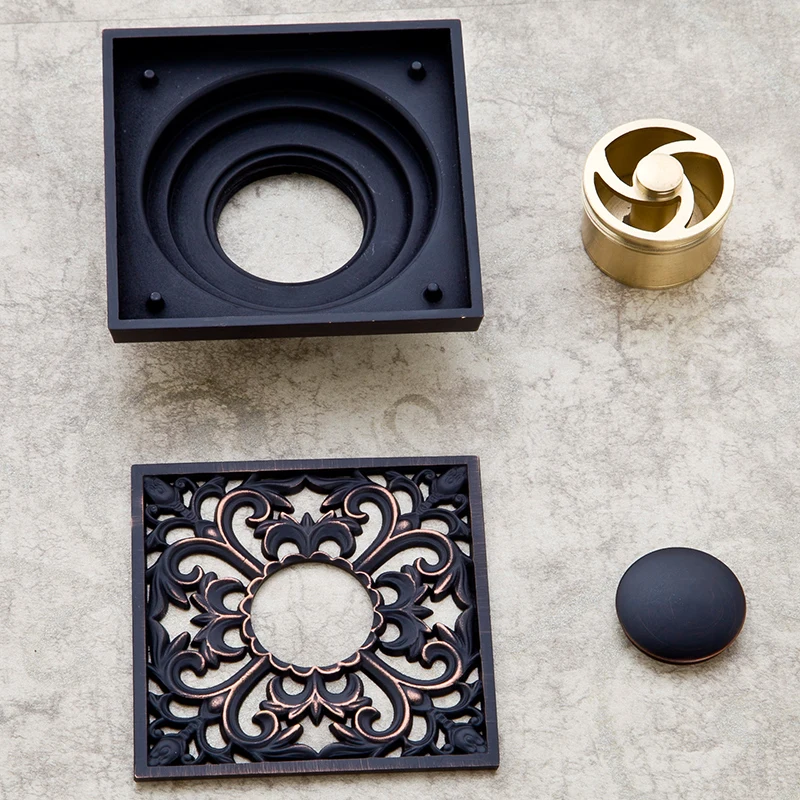 10x10cm-Free-Shipping-Euro-Style-Black-Bronze-Brass-Flower-Carved-Art-Drain-Bathroom-Shower-Waste-Drainer (2)