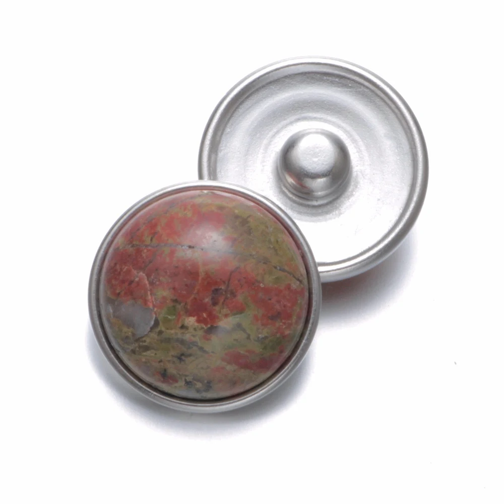 

KZ0377c High Quality Colorful Natural Stone Snap Buttons 18mm Metal Snap Button Charms For DIY Snaps Bracelet Jewelry