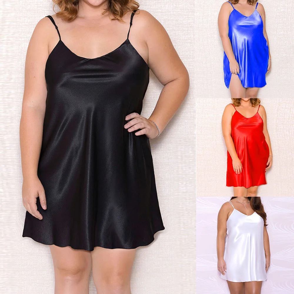 

silk nightgowns women Sexy Spaghetti Strap sleepdress Solid SATIN nightdress nightie Summer style red white black plus Size