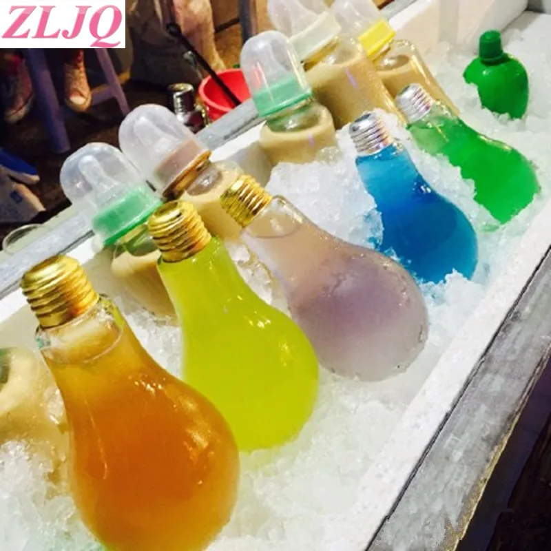 

ZLJQ 100ML 200ML 300ML 400ML LED Glowing Bulb Water Bottle Leak-proof Light Bulbs bottle Wedding Favor Christmas Party supplies