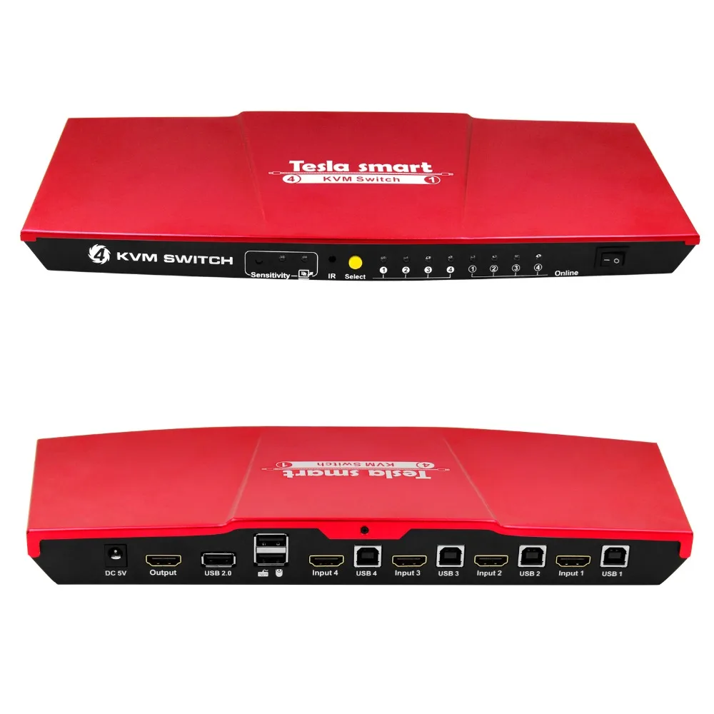 Tesla smart KVM Switch 4 порта USB2.0 KVM HDMI коммутатор Поддержка 3840*2160/4K* 2K IR дополнительный USB 2,0 Unix/Windows/Debian/Ubuntu/Fedora