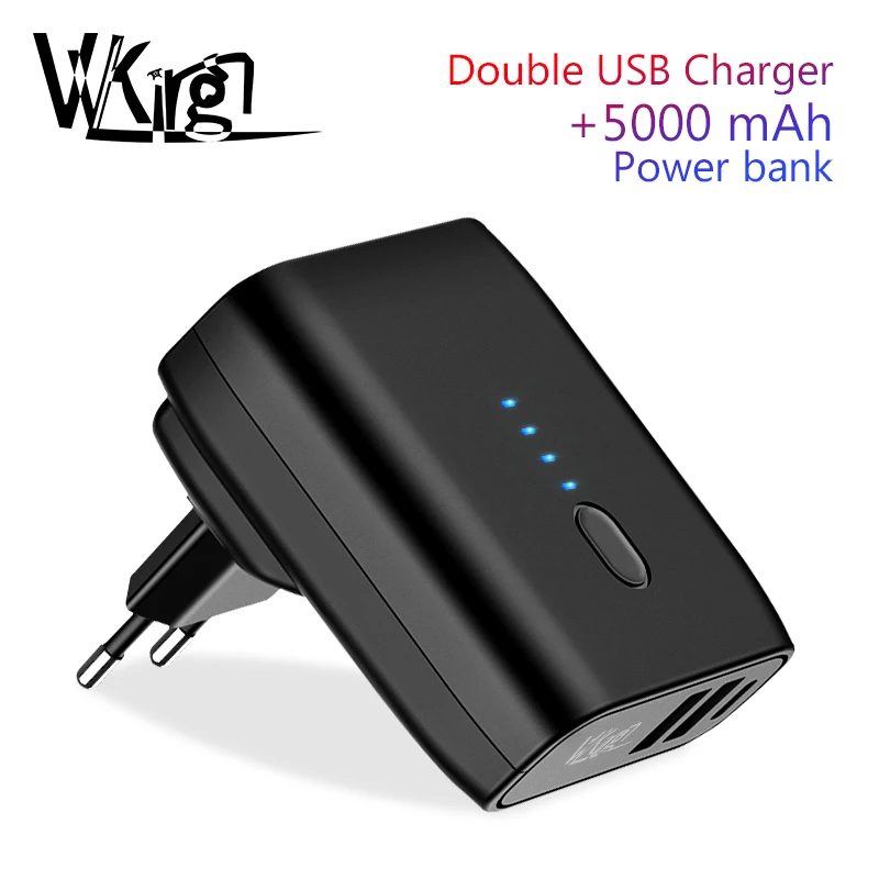  VVKing 5000mAh Power Bank 2 USB Charger 2 in 1 Foldable EU/US Plug Fast Charging 2.4A For iPhone Hu