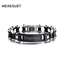 Meaeguet, персонализированный браслет-цепочка из нержавеющей стали для велосипеда, мотоцикла, гравировка и лазерная идентификация, браслет, имя таможни, мужские ювелирные изделия