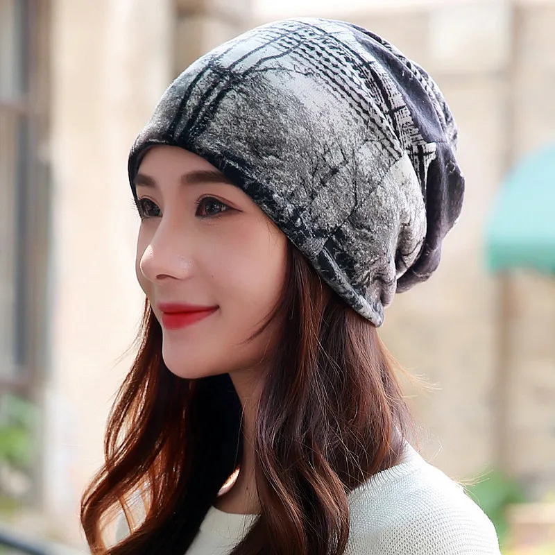 Long Keeper Hot! Women Hat Polyester Adult Casual Floral Women Hats Spring Autumn Female Cap Scarf 5 Colors Fashion Beanies