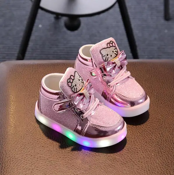 

KT Cats New Brand Child Luminous Sneakers Rhinestone Kids LED Flashing Boot girls Casual Shoes with lights size 21~30