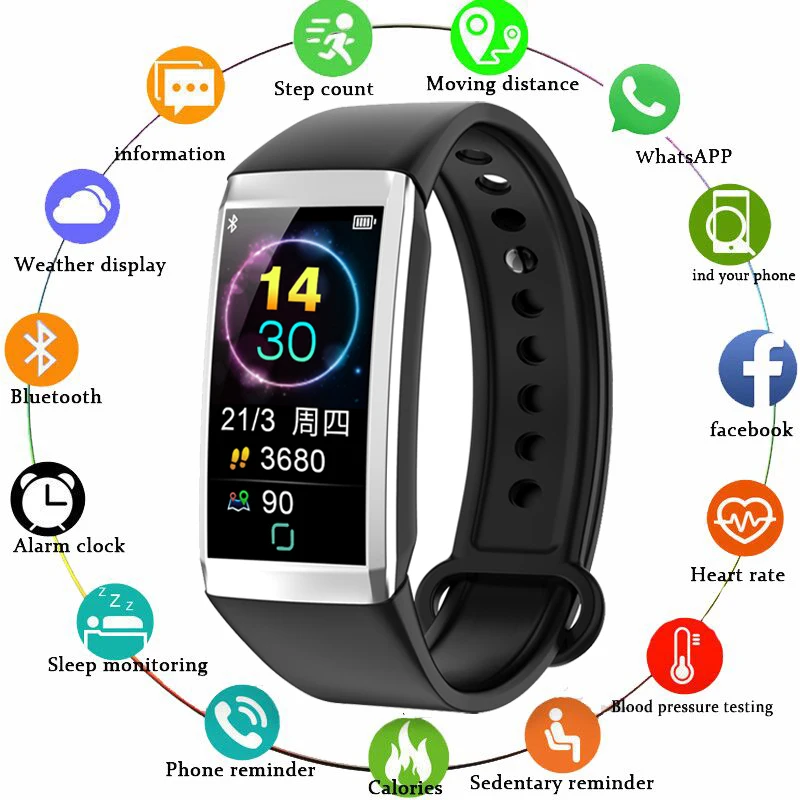 

GEJIAN Smart Bracelet Fitness Tracker Heart Rate Monitor Smart Watch Blood Pressure Sport Pedometer Smart Band for Android IOS
