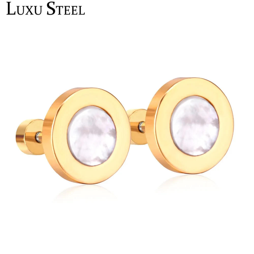 Роскошные стальные женские винтовые серьги-гвоздики из нержавеющей стали Размер 6 мм/10 мм белый/черный корпус круглые серьги Модные ювелирные изделия подарок