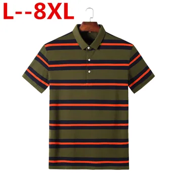 

Plus size 8XL 6XL 5XL Turn-down collar Tops T Shirt Men brand clothing Short Sleeve T-Shirt Men tide Cotton Striped T-Shirt Man