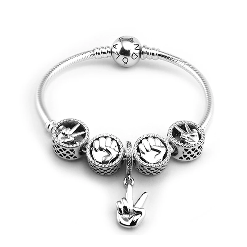 100% 925 Sterling Silver Jewelry Around Clasp Bracelets with 5pcs Beads in a sets Free Shipping free shipping 5pcs ds2482s 100 in stock