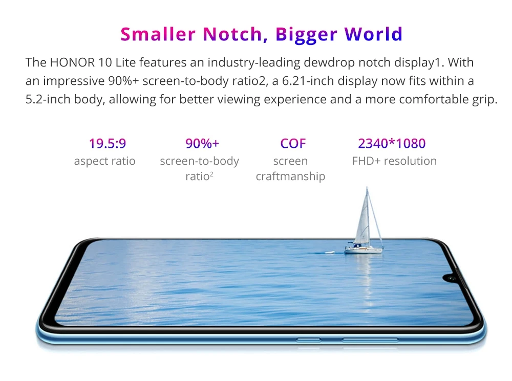 Honor 10 lite, мобильный телефон, 6,21 дюймов, 4 Гб ram, 64 ГБ rom, Kirin 710, четыре ядра, 24 МП камера, 3400 мАч, Android 9, 4G, мобильный телефон