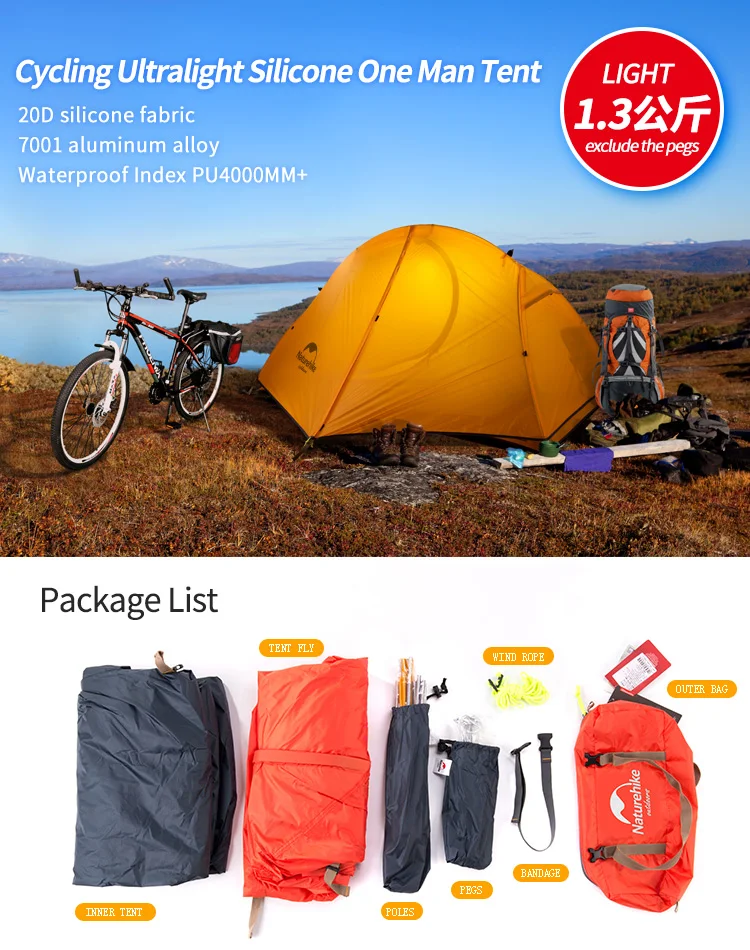 Acampamento ao ar Caminhadas de Alumínio à Prova Naturehike Ultraleve Tenda Pessoa Livre Dwaterproof Água Única Tendas 1.5kg 1 1 Naturehike 1.5kg ultraleve tenda 1 pessoa acampamento