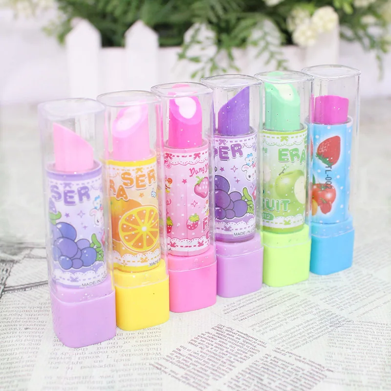 

4 pcs/lot Cute Kawaii Fruit Korean Rubber Creative Lipstick Erasers For Pencils Office School Supplies Student 4203