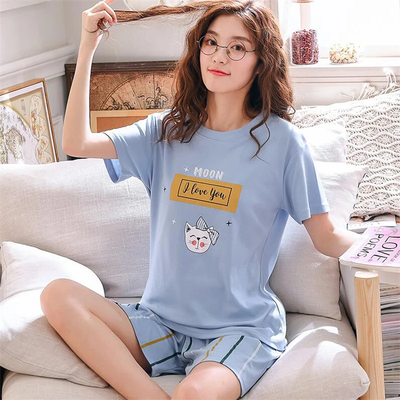 Двойка Для женщин хлопчатобумажные пижамы пижамный комплект ночное Sleepsuit Femme