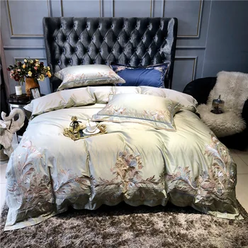 

Premium Luxury 120S Egyptian cotton Embroidered Bedding set Queen King Royal Duvet cover Bed sheet set Pillowcase 4/6pcs Europe