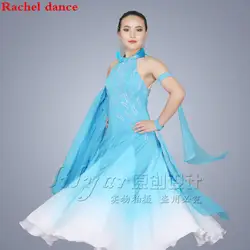 Новый Женственная Дамская обувь/леди Костюмы для латиноамериканских танцев современный платье для танцев синий последние Стиль одежда