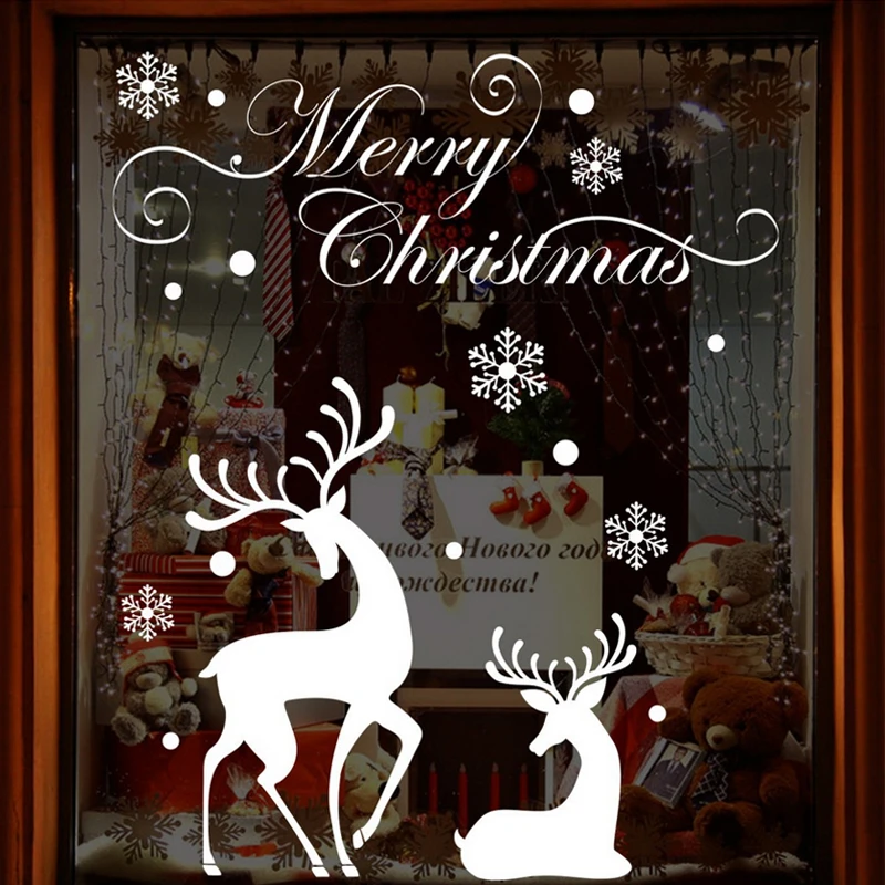 Romantique Blanc Rennes Wall Sticker 17 Joyeux Noel Magasin Porte En Verre Vitrine Autocollants Diy Peint Fenetre Decor Affiche Zp014 Aliexpress