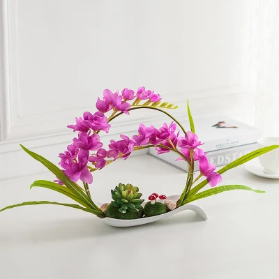 Креативный искусственный цветок из искусственной кожи с изображением бабочки орхидеи, украшение, украшение для офиса, имитация вазы, фигурка фаленопсиса - Цвет: style 5