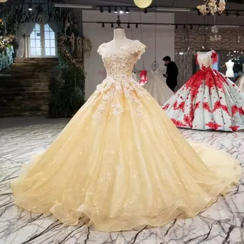 شراءModabelle الرباط فساتين السهرة الفاخرة 2018 يزين 3d الزهور مطرز الزهور الضوء الأصفر الكرة ثوب المرأة اللباس الرسمي مساء