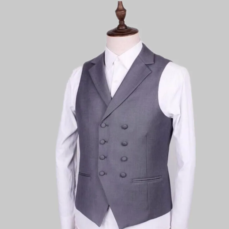 Ma3 jia Double breasted grey men suit vest style lapel pure color chic