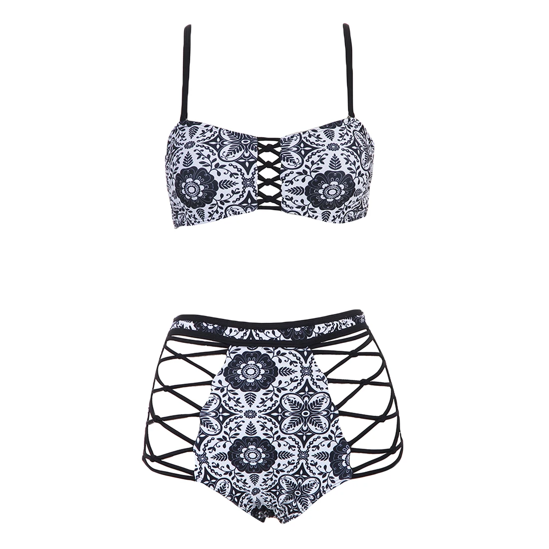 

Bikini 2018 Women Swimwear Brazilian Female Grid Mesh Bikini Push up High Waist Print Roupa de banho Sexy Halter Top Swimsuit