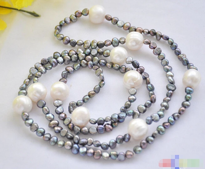 

HOT## Wholesale >>>>P5020 36" 11mm white round / black baorque freshwater pearl necklace