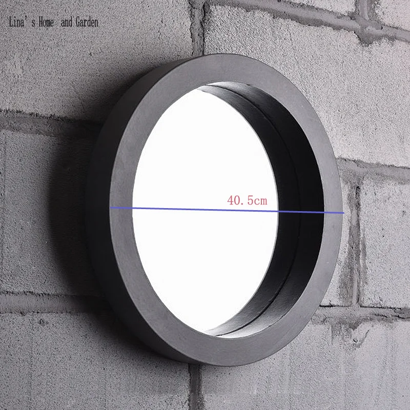 cement alike antique round wooden framed wall mirror (3)