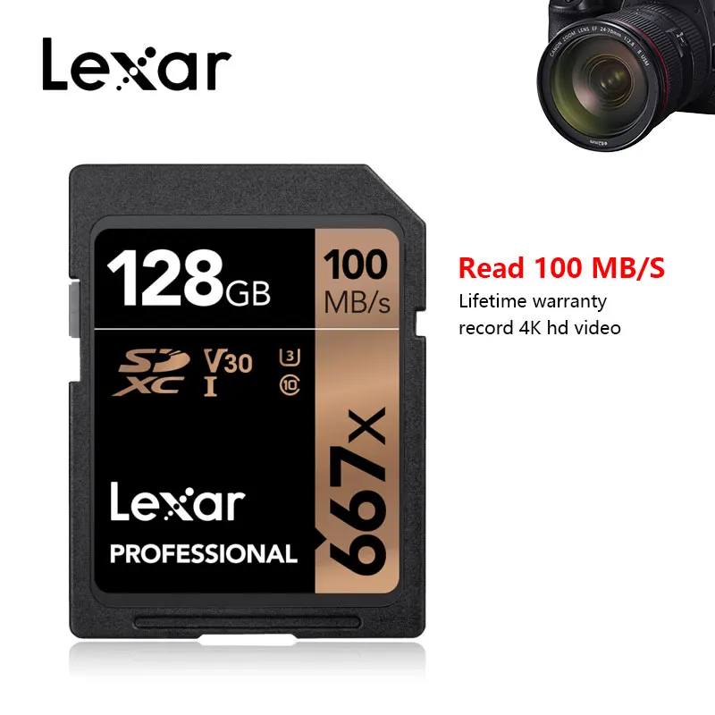 Lexar professional SD карты 667X Max100MB/s 64 Гб 128 ГБ 256 C10 U3 4 K SDXC карты памяти sd флэш-карты UHS-I sd-карта для Камера