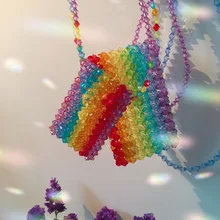 Разноцветные сумки через плечо с рисунком радуги и бисером для девочек, маленькие сумочки для детей, летние сумки с карманами