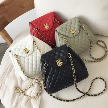 

2019 new women's high quality PU leather rhombic generous bag lock trapezoidal solid color chain shoulder messenger bag female