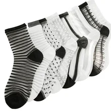 5 пар/лот Для женщин носки удобные Sheer Шелковые летние ботильоны Прозрачный Кристалл Кружева черный, белый цвет женские носки calcetines девушка