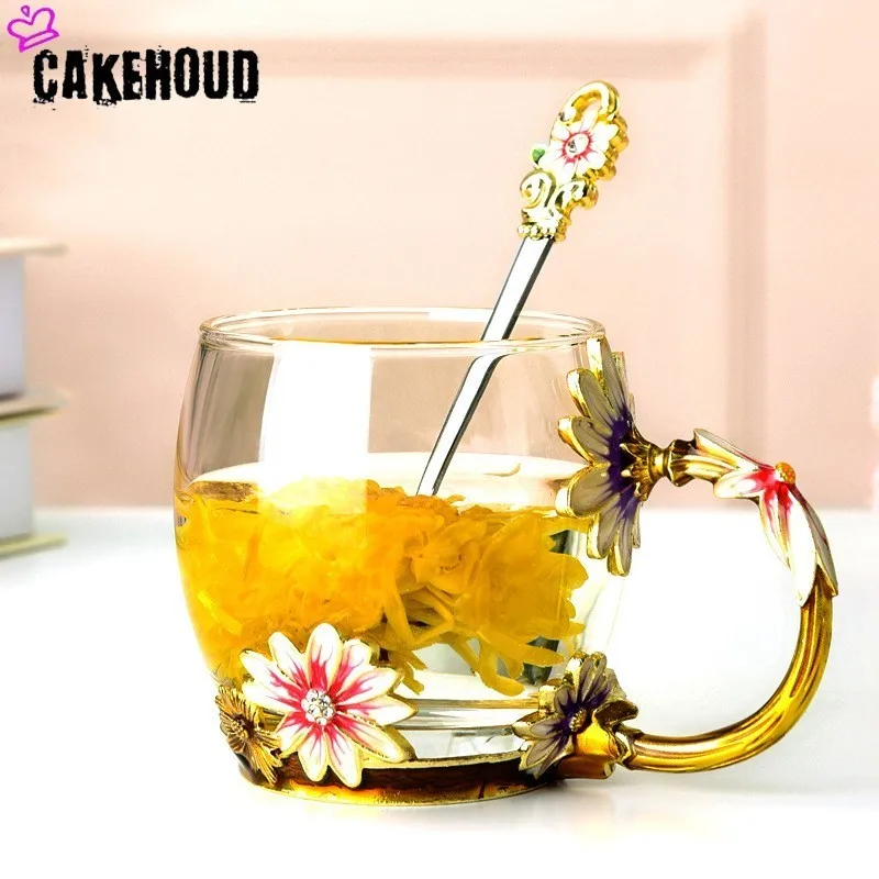 CAKEHOUD цветная эмалированная чашка с металлической ручкой прозрачная стеклянная чашка для чая кофе термоустойчивая чашка офисная Питьевая утварь