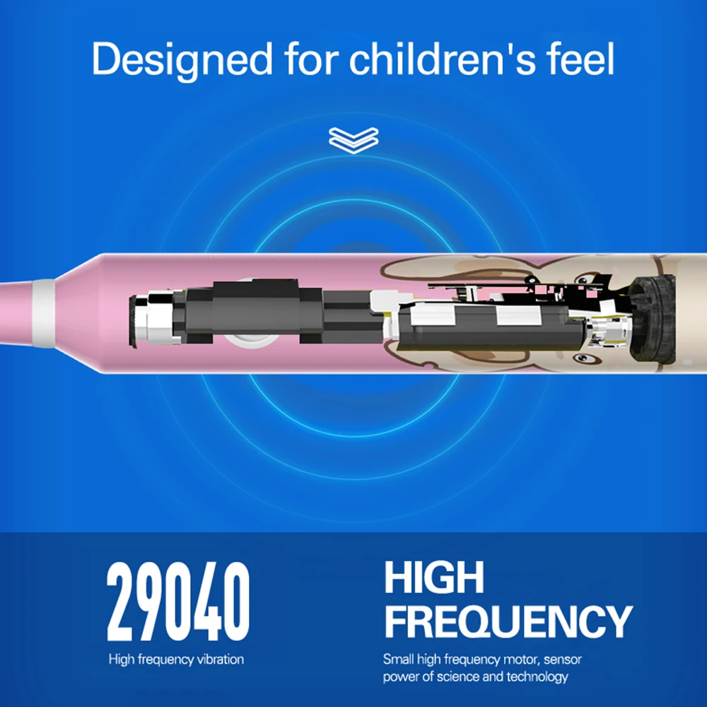 Новая 3 режима детская звуковая электрическая зубная щетка с мультяшным рисунком для детей с 2 зубными щетинками DuPont