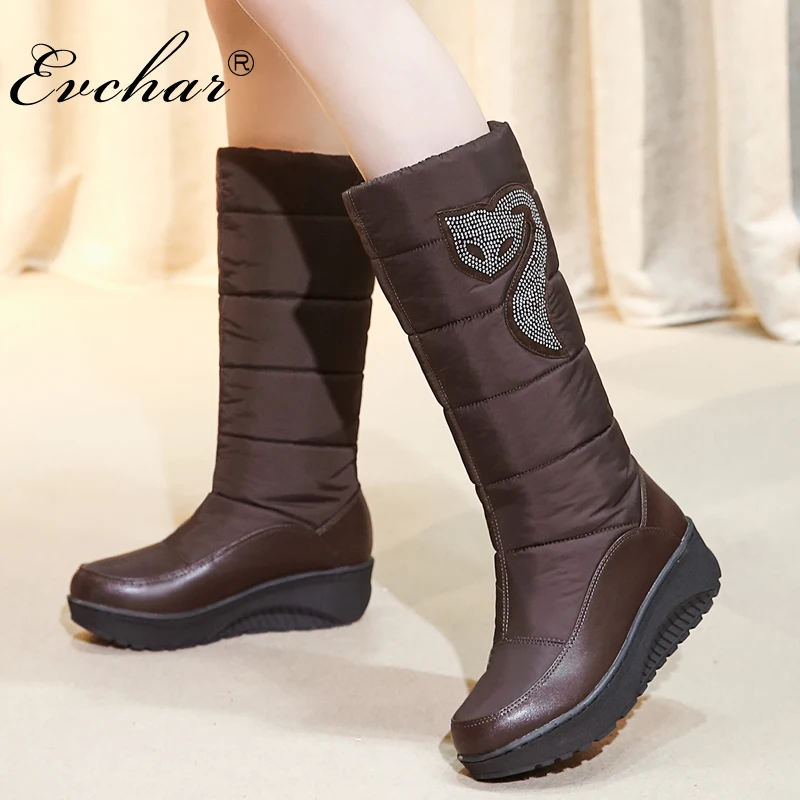 

EVCHAR Newest snow boots for women shoes crystals high quality keep warm winter slip-on mid-calf boots shoes big size 35-44