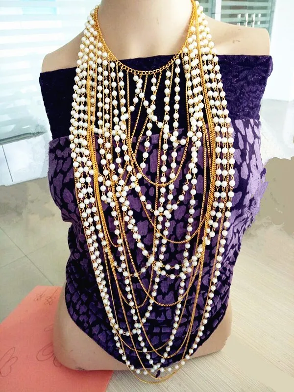 Long Pendants Necklace Pearl Choker Necklace Body Jewelry
