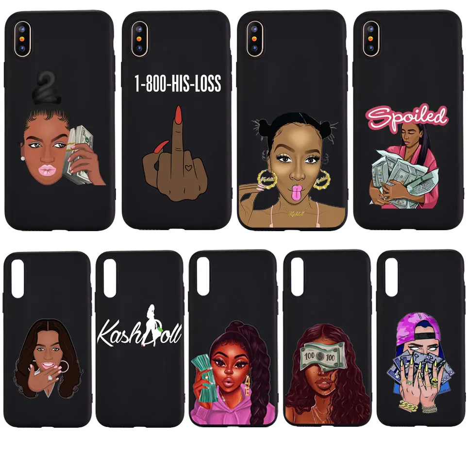 Забавный чехол для телефона kash doll Black Girl для iPhone 7, 6s, 8 Plus, 5S, SE, X, XR, XS, MAX, TPU чехол для samsung A50, S8, S9, S10