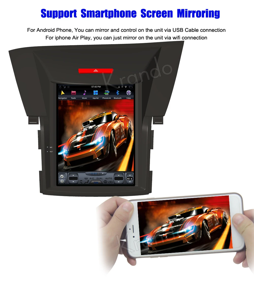 Krando Vertical screen android car radio multimedia for honda CRV 2012+ screen navigation with gps system