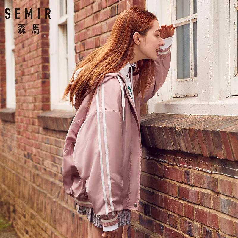 price reduction  SEMIR Women Side Stripe sleeve Hooded Jacket Womens Outdoor Jacket Full-Zip Jacket with Drawstring 