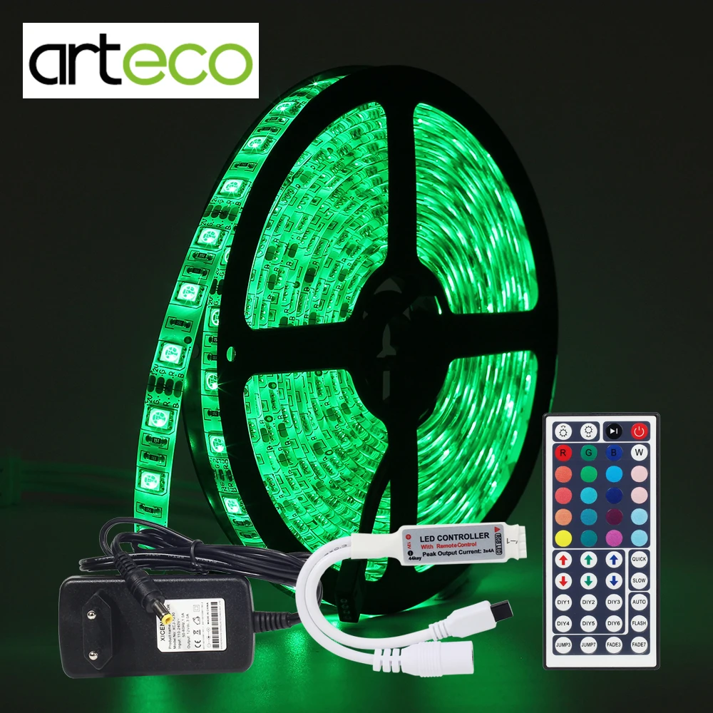 

SMD 5050 RGB LED Strip IP65 Waterproof DC 12V 5M 300LED RGB LED Light Strips Flexible with 3A Power and 44KEY Remote Control
