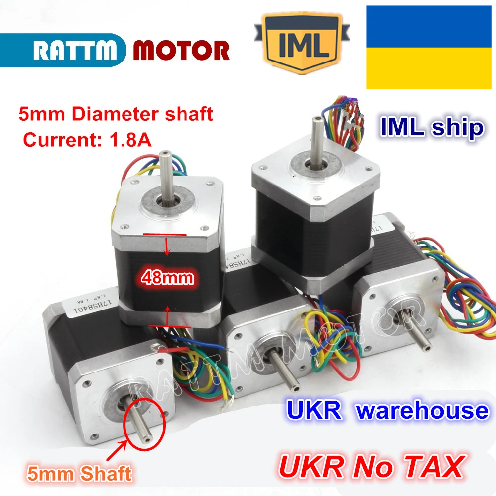 

UKR ship 5pcs 17HS8401 NEMA17 48mm Length 78Oz-in CNC stepper motor stepping motor/1.8A 12-24VDC For CNC Router 3D printer