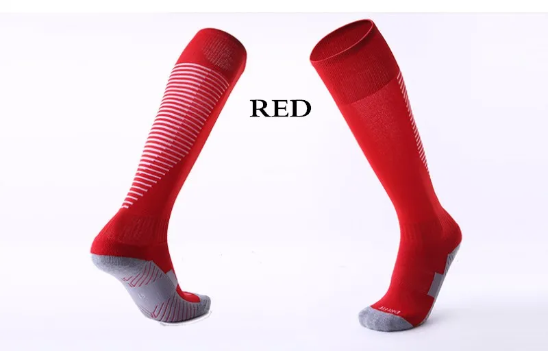 Профессиональные спортивные носки для футбола для взрослых и детей, длинные носки в цветную полоску, дышащие детские носки до колена для футбола, волейбола - Цвет: red