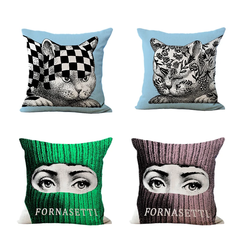 

New Fornasetti Cushion Cover Sofa Decorative Lina Cavalieri Pillowcase Nordic Style Creative Painting Square Car Adornment