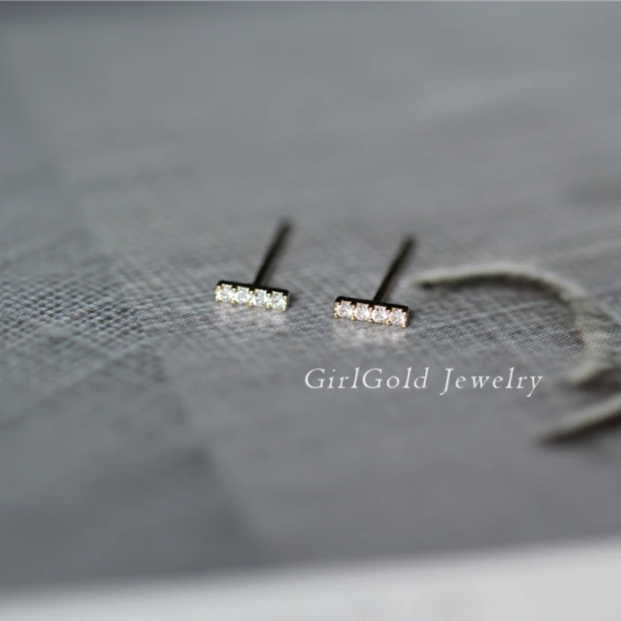 14 к твердые золотые полосы Форма кристалл серьги-гвоздики мини Изящные для женщин минимальный простой стиль подарок подружки невесты