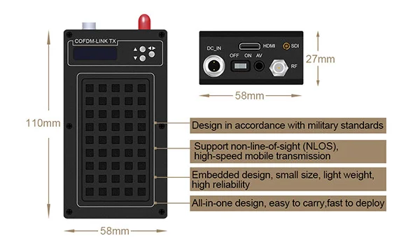 20 км LOS UAV COFDM Видео передатчик 1,5 Вт портативный мини беспроводной цифровой передатчик с HDMI, SDI, BNC 3 порта