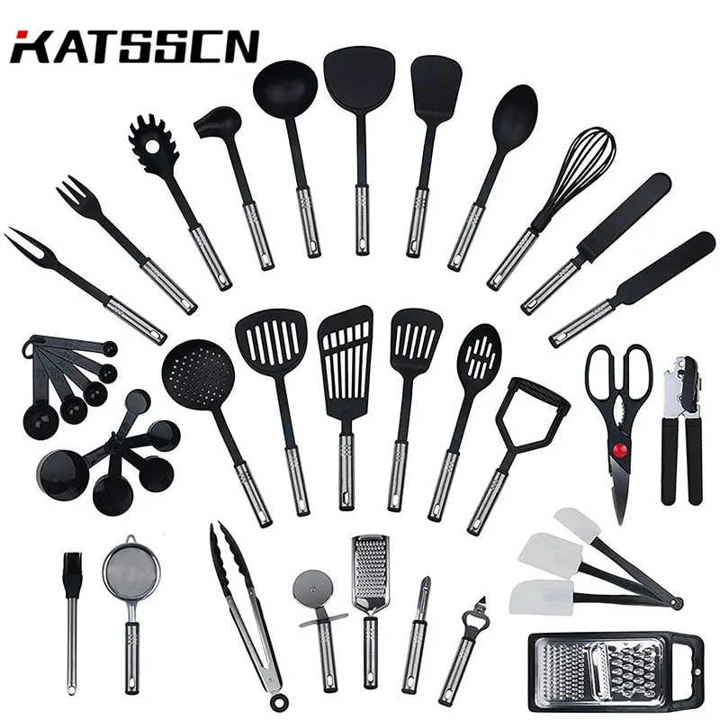 

40pcs Kitchenware Nylon & Stainless Steel Soup Spoon Peeler Spatula Non-stick Cooking Baking Cookware Stirring Kitchen Tool 109