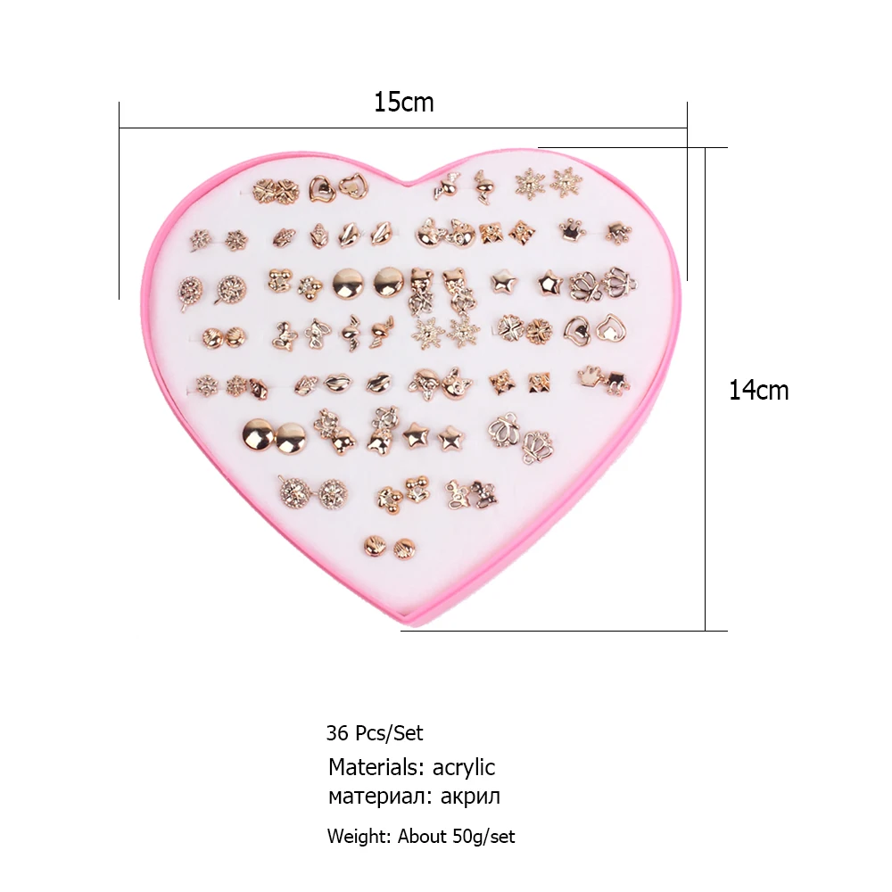 36 pairs/set Women Geometric Heart Flower Stud Earrings Sets New Gold Silver Color Metal Bowknot Earring Female Jewelry Gifts