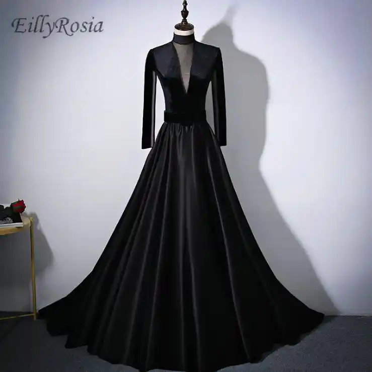 black high neck satin dress