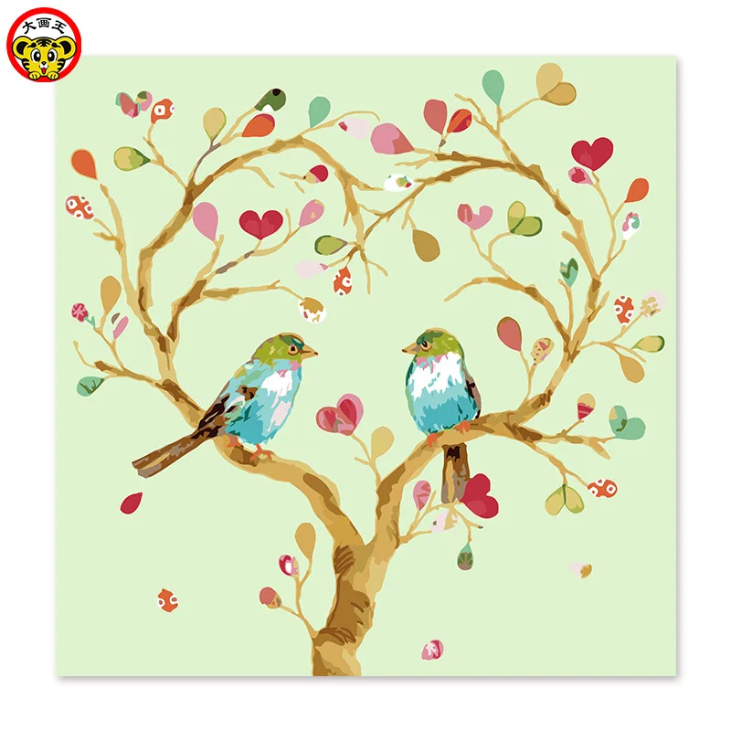 

painting by numbers art paint by number Two love birds parked in the tree Love tree Draw on canvas Digital Painting Famous pain