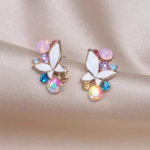 Модные милые цветные серьги-гвоздики с кристаллами и бабочкой для женщин, для девочек, Золотая цветная серьга, модные свадебные ювелирные изделия, аксессуары