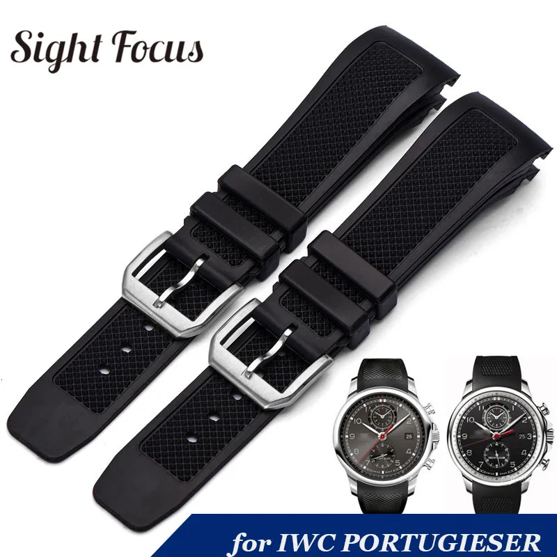 Curved End 22mm Silicone Rubber Watch Band Replacement for IWC Strap