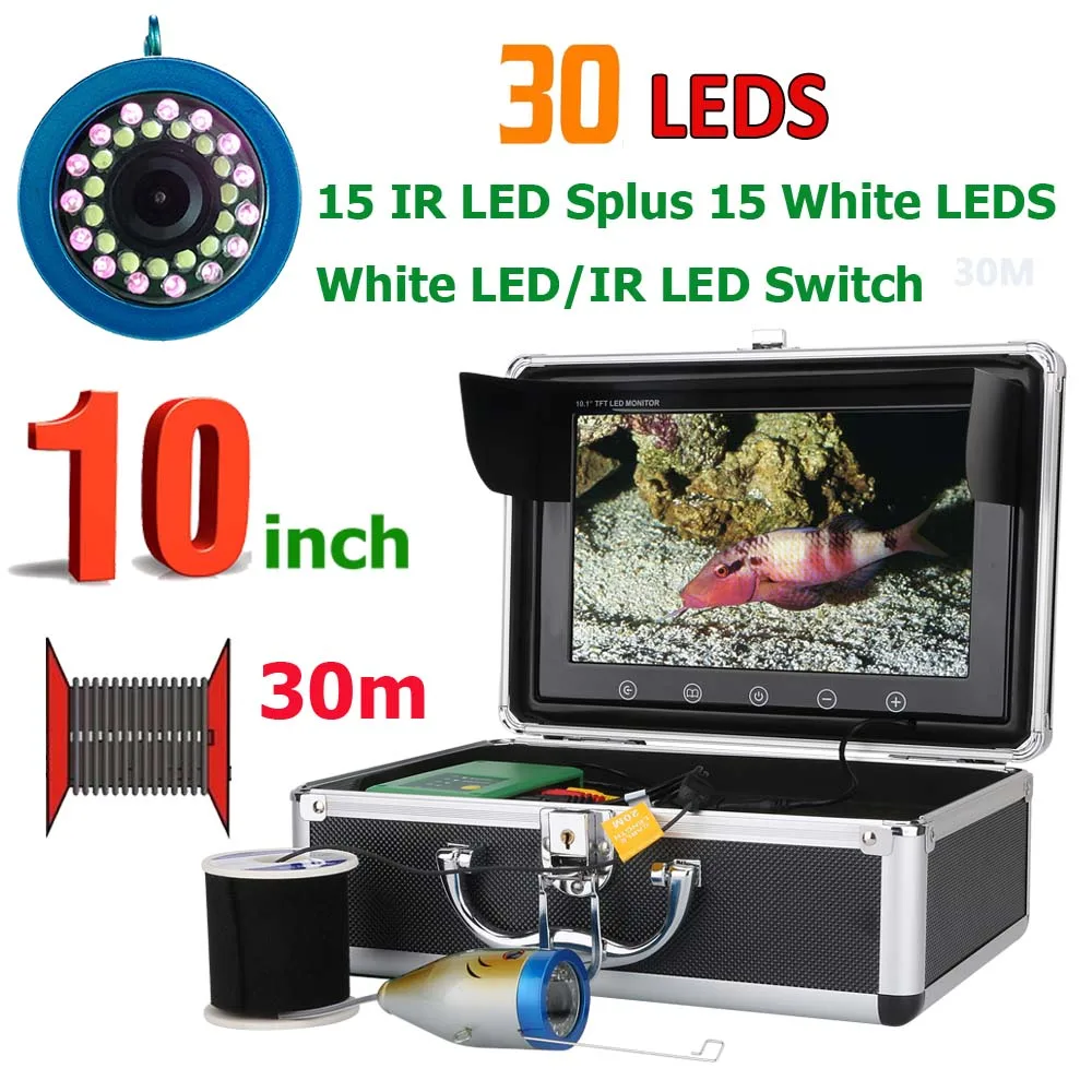 

GAMWATER Double Lamp 30 LEDs 10 Inch 15M 30M 50M 1000TVL Fish Finder Underwater Fishing Camera 15pcs White LEDs + 15pcs IR LED